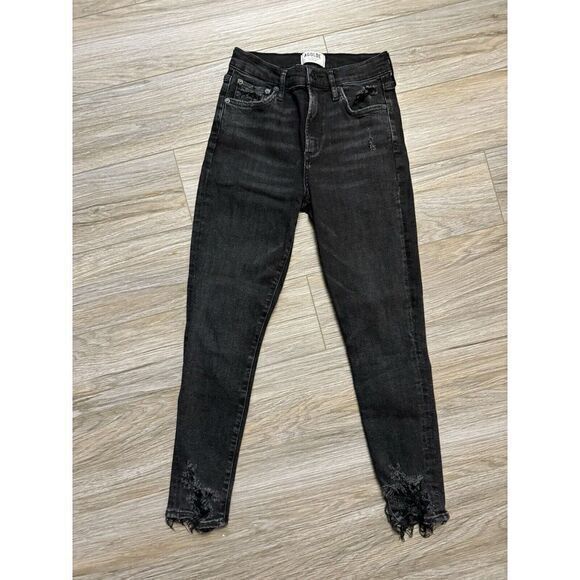 AGOLDE Sophie Crop High Rise Black Denim‎ Jeans A018 C-844 Sz 27 Distress 25x25 - Picture 1 of 4